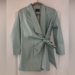 ZED Women’s Light Blue Wrap Cotton Blazer Size 38 Spring Lightweight Jacket